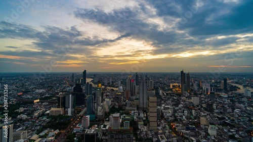 Wallpaper Mural day to night time lapse of Bangkok city with Chao Phraya River, Thailand Torontodigital.ca