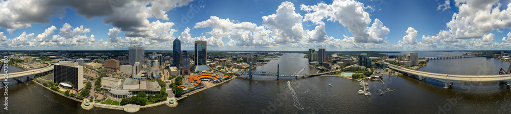 Aerial 360 panorama Downtown Jacksonville FL and St Johns river