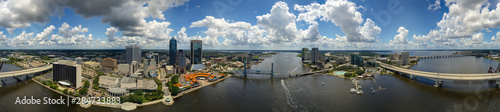 Aerial 360 panorama Downtown Jacksonville FL and St Johns river