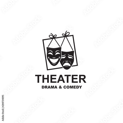icon of comedy and tragedy theatrical masks isolated on white background