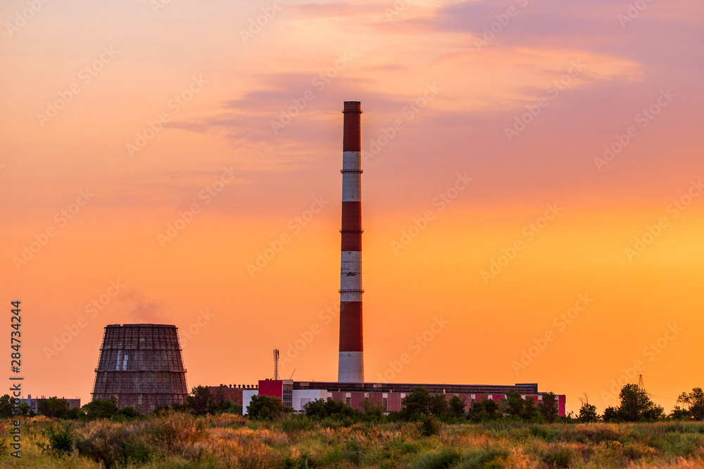 Thermal power stations during sunset