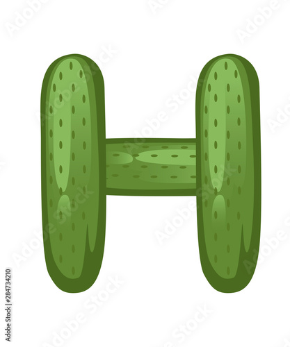Vegetable letter H cucumber style cartoon vegetable design flat vector illustration isolated on white background
