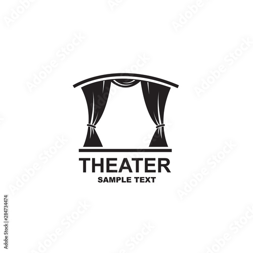 icon of theatrical scene with curtains isolated on white background