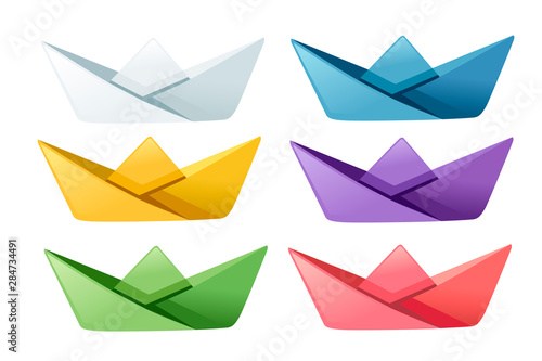 Set of colored folded paper boats flat vector illustration isolated on white background