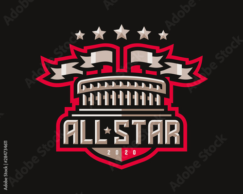 All star logo design, stadium with flagsemblem tournament template editable for your design.
