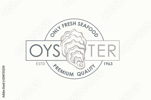 label of fresh oyster shell isolated on light background