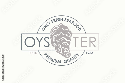 label of fresh oyster shell isolated on light background