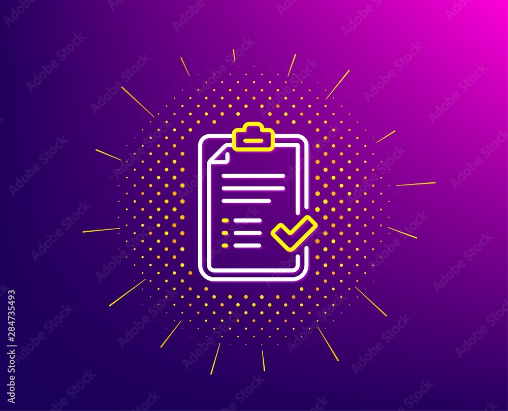 Approved checklist line icon. Halftone pattern. Accepted or confirmed sign. Report symbol. Gradient background. Approved checklist line icon. Yellow halftone pattern. Vector Approved checklist line icon. Halftone pattern. Accepted or confirmed sign. Report symbol. Gradient background. Approved checklist line icon. Yellow halftone pattern. Vector