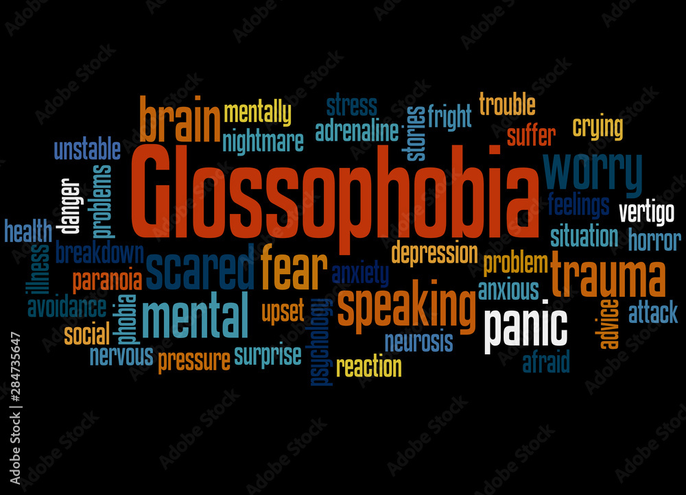 Glossophobia fear of speaking in public word cloud concept 3 Stock