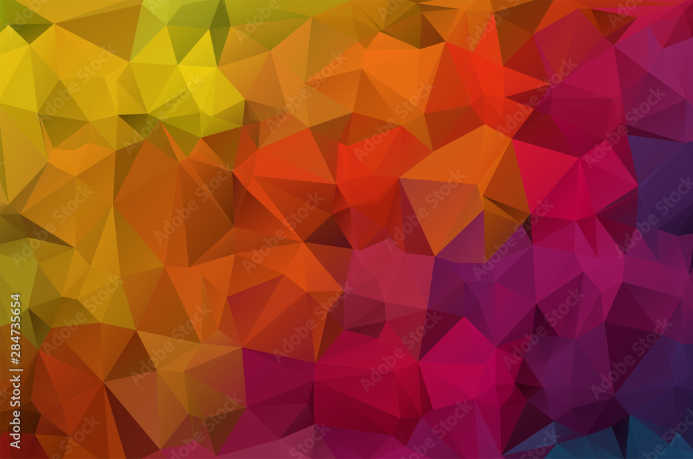 Multicolor purple, yellow, blue, red polygonal illustration, which consist of triangles. Geometric background in Origami style with gradient. Triangular design for your business.