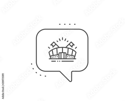 Sports arena line icon. Chat bubble design. Stadium with flags sign. Sport complex symbol. Outline concept. Thin line sports arena icon. Vector