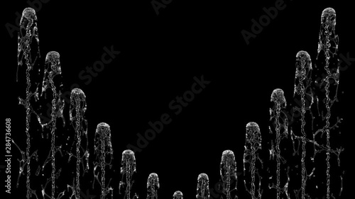 4K slow motion water fountain isolated on a black background with alpha matte