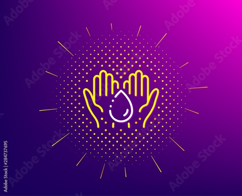 Moisturizing oil line icon. Halftone pattern. Skin care sign. Wash hands symbol. Gradient background. Wash hands line icon. Yellow halftone pattern. Vector