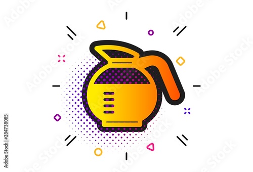 Coffee Hot drink sign. Halftone circles pattern. Coffeepot icon. Brewed fresh beverage symbol. Classic flat coffeepot icon. Vector