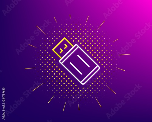 USB flash drive line icon. Halftone pattern. Memory stick sign. Portable data storage symbol. Gradient background. USB flash line icon. Yellow halftone pattern. Vector