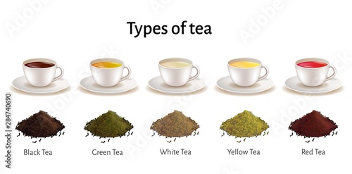 Types of Tea Set , Porcelain Cups with Beverage