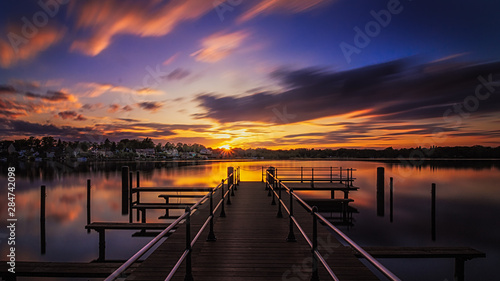 Tranquil sunset landscape on the lake