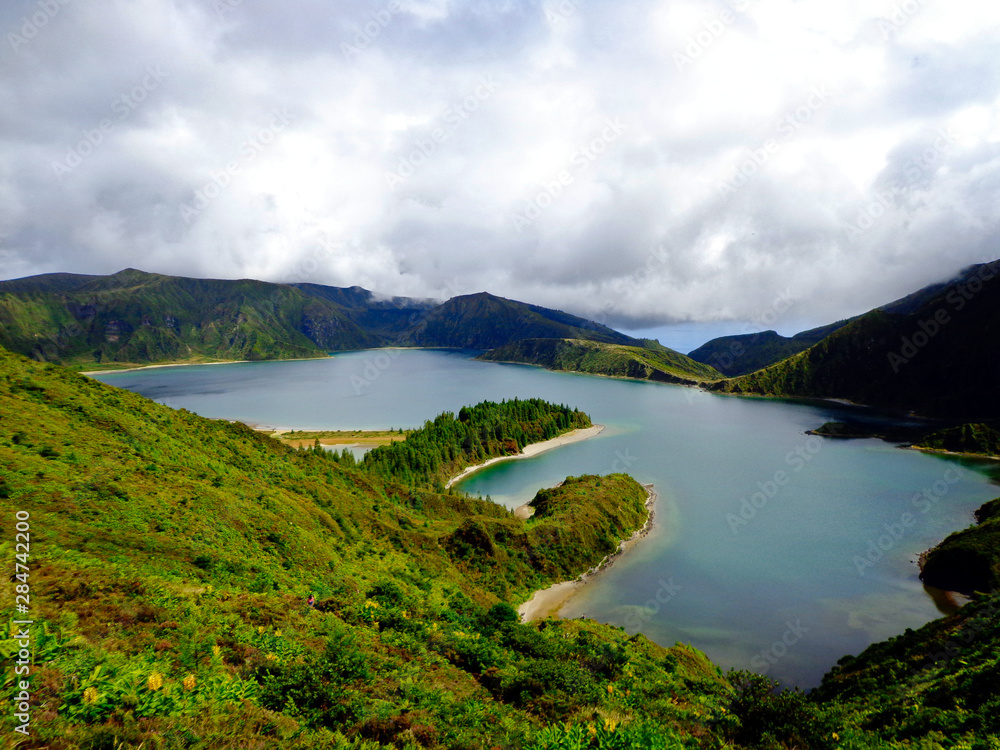 Landscape of Lagoa do Fogo, Fogo Lake, Sao Miguel island, Azores Islands, Portugal