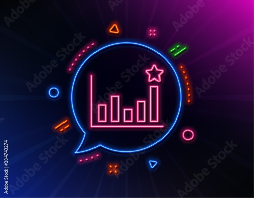 Efficacy line icon. Neon laser lights. Business chart sign. Analysis graph symbol. Glow laser speech bubble. Neon lights chat bubble. Banner badge with efficacy icon. Vector