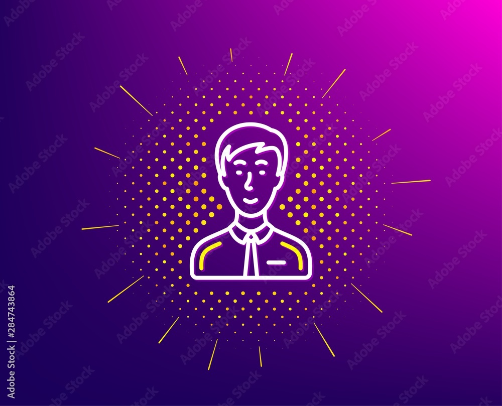 Man line icon. Halftone pattern. User or businessman person sign. Male silhouette symbol. Gradient background. Businessman person line icon. Yellow halftone pattern. Vector Man line icon. Halftone pattern. User or businessman person sign. Male silhouette symbol. Gradient background. Businessman person line icon. Yellow halftone pattern. Vector