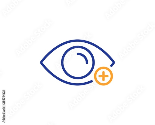 Eye diopter sign. Farsightedness line icon. Optometry vision symbol. Colorful outline concept. Blue and orange thin line farsightedness icon. Vector