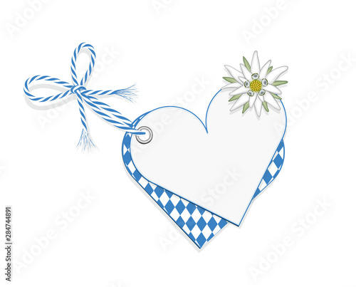 Oktoberfest blanko Karte in Herz Form mit Rautenmuster, Edelweiss und Schleife für Oktoberfest, Vektor Illustration Hintergrund