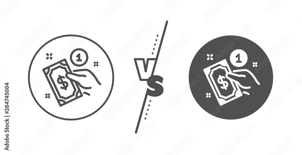Give cash money sign. Versus concept. Payment method line icon. Line vs classic payment method icon. Vector