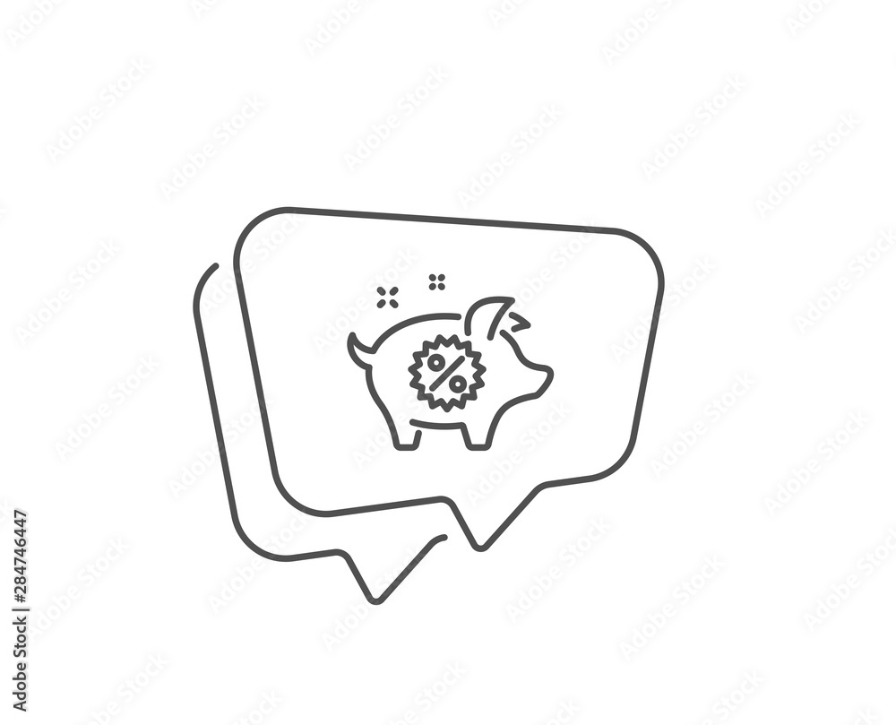 Piggy sale line icon. Chat bubble design. Shopping discount sign. Clearance symbol. Outline concept. Thin line piggy sale icon. Vector Piggy sale line icon. Chat bubble design. Shopping discount sign. Clearance symbol. Outline concept. Thin line piggy sale icon. Vector