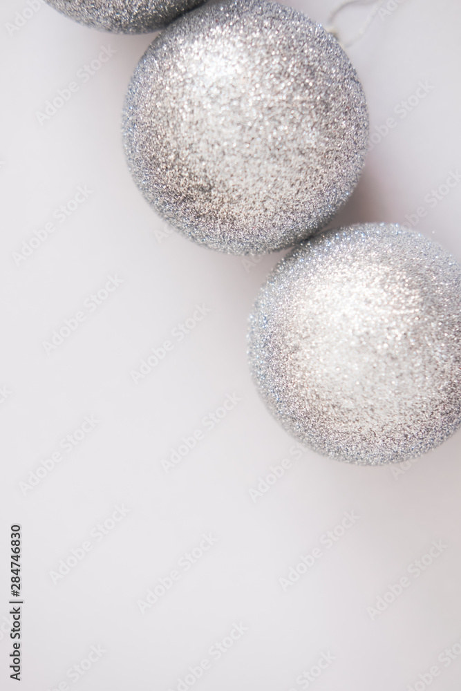 White silver Christmas balls background White silver Christmas balls background