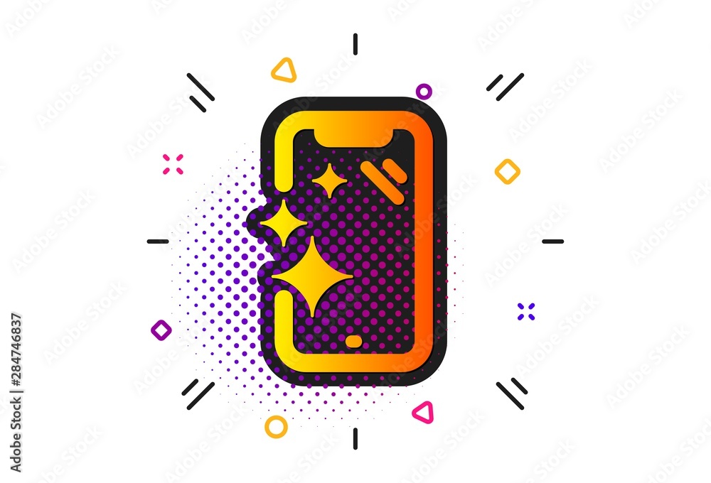 Phone sign. Halftone circles pattern. Smartphone clean screen icon. Mobile device symbol. Classic flat smartphone clean icon. Vector Phone sign. Halftone circles pattern. Smartphone clean screen icon. Mobile device symbol. Classic flat smartphone clean icon. Vector