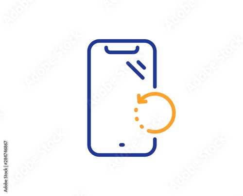 Phone backup sign. Smartphone recovery line icon. Mobile device symbol. Colorful outline concept. Blue and orange thin line smartphone recovery icon. Vector