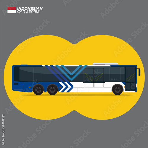 Indonesian Car - Transjakarta Bus Blue Gasoline Flat Vector photo