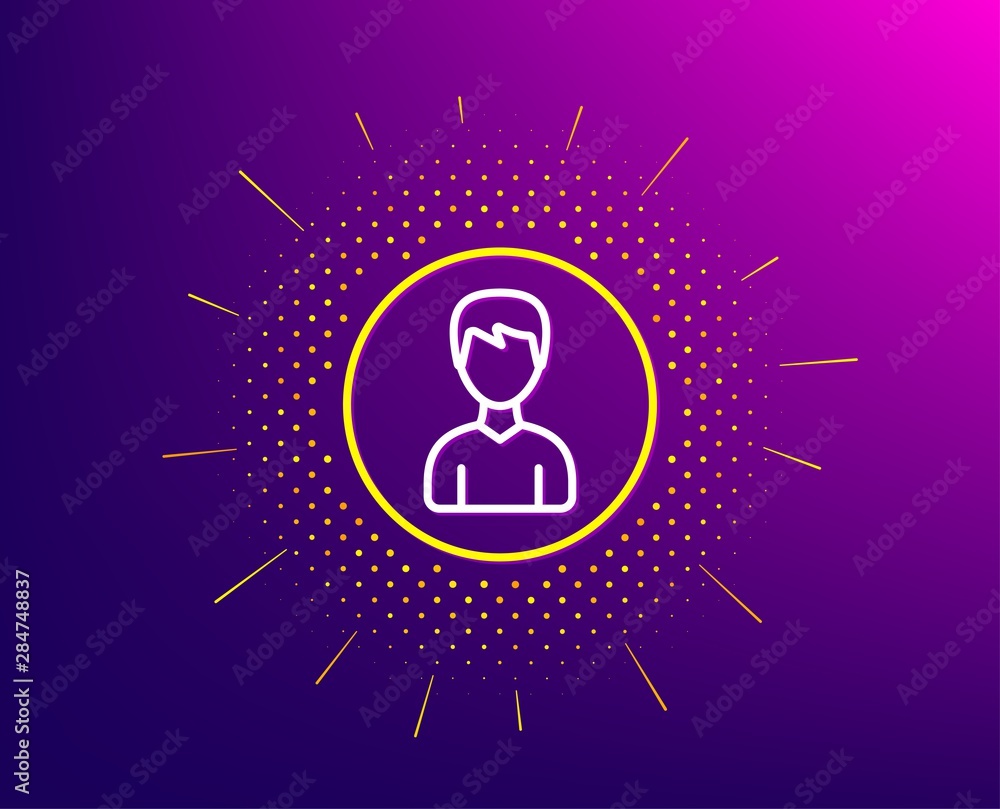 User line icon. Halftone pattern. Profile Avatar sign. Male Person silhouette symbol. Gradient background. Person line icon. Yellow halftone pattern. Vector User line icon. Halftone pattern. Profile Avatar sign. Male Person silhouette symbol. Gradient background. Person line icon. Yellow halftone pattern. Vector