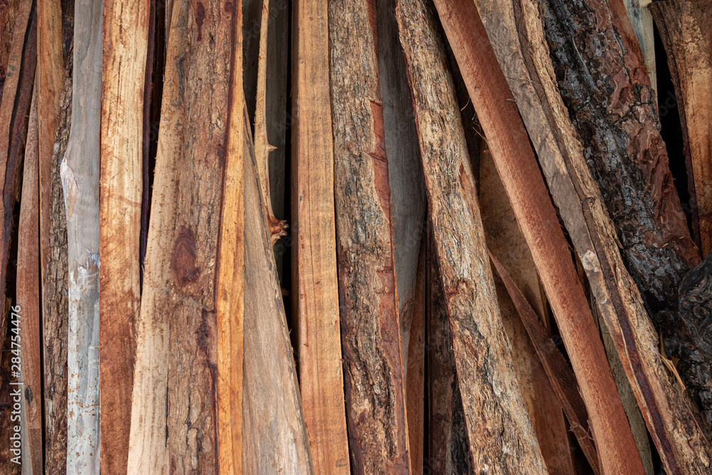 Combined heap of crescent wood from sawing wood Combined heap of crescent wood from sawing wood