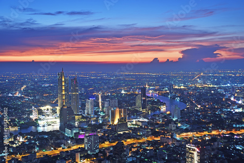Bangkok  Thailand - April 16  2019  Night light in Bangkok Thailand from a roof top