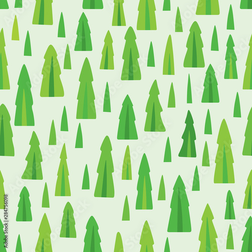 Seamless pattern of green Christmas trees on a light background. Vector full color graphics