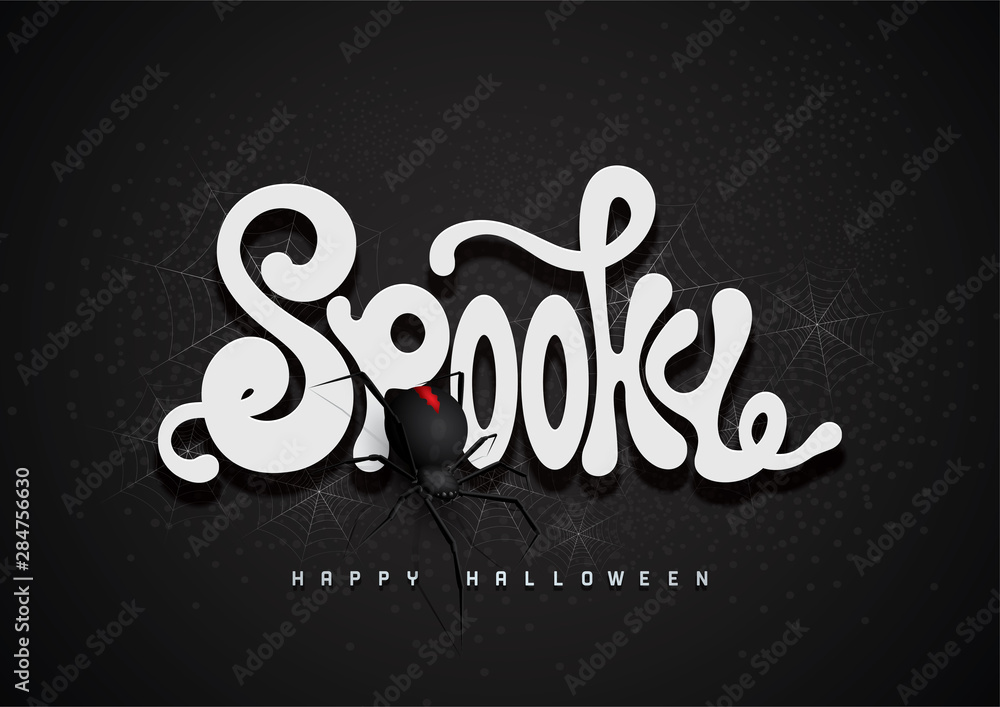 Spooky  3d font and spider, Halloween background.