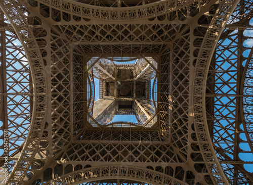 View upward into the Eiffel Tower
