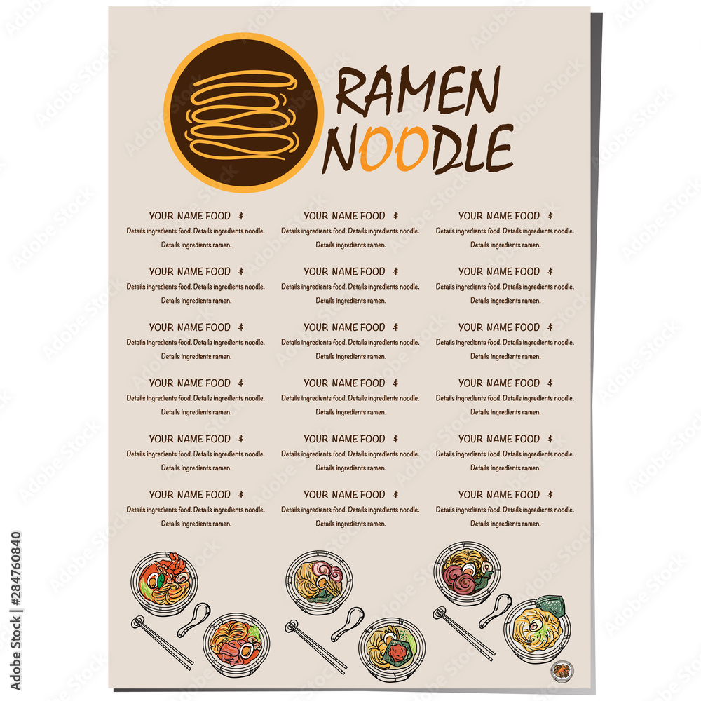 Obraz premium menu ramen noodle japanese food template design 