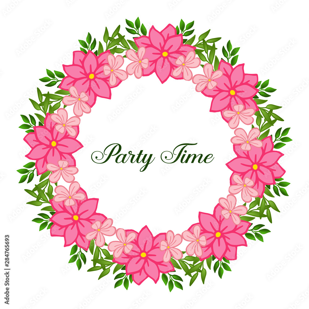 Beautiful pink wreath frame, for party time letter banner. Vector