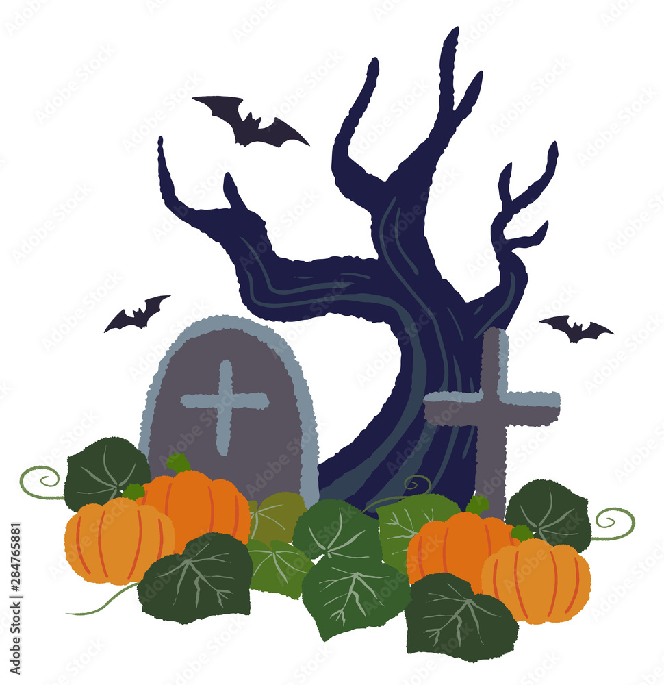 ハロウィン 木 墓地 カボチャ 蝙蝠 Stock Vector Adobe Stock