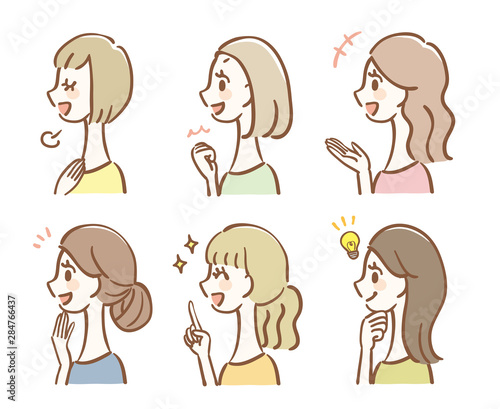 手描きの女性アイコンセット