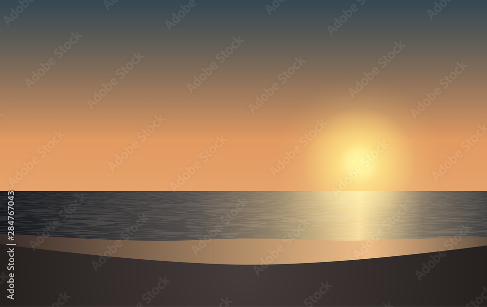 landscape of the beach in sunset