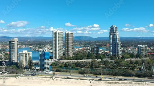 Aerial view showing beaches and high rise buildings along the  Australian Gold Coast coastline photo