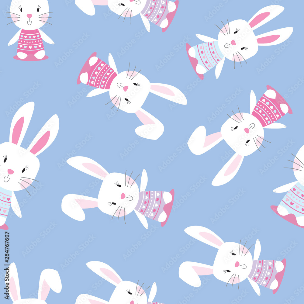 Seamless cute rabbit with vector design, vector illustration