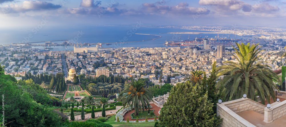 Aerial view of the Bahai garden in Haifa Israel