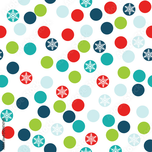 Seamless polka dots with snowflakes design