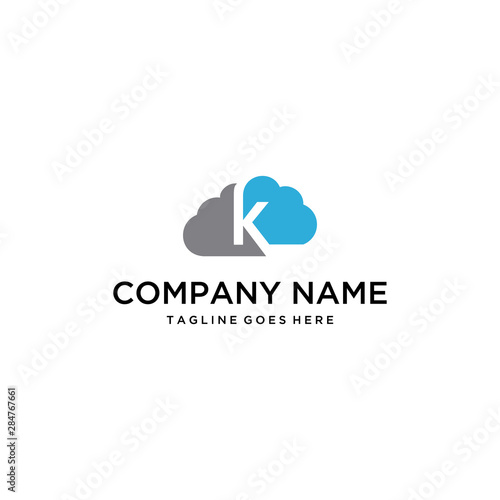 Illustration abstract Negative space of the letter K in a cloud logo design