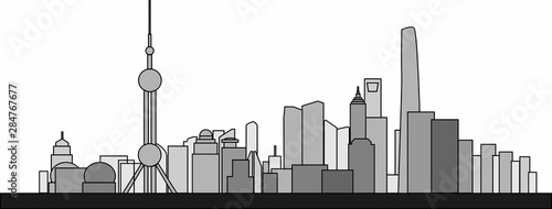Canvas Print Simplicity outline Shanghai business district skyline on white background