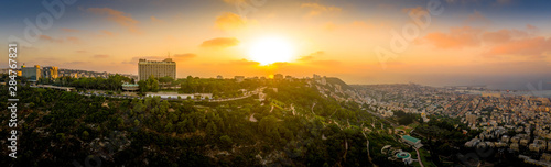 Aerial view of sunset over the Carmel mountain in Haifa Israel